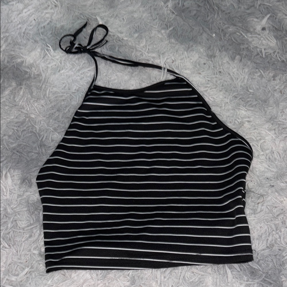 SHEIN Black and White Crop Halter Tank Top